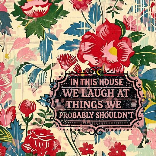 Funny Floral Quote Wall Art _ Retro Cottagecore Printable Digital Download _ In This House We Laugh at Things We Probably Shouldn't