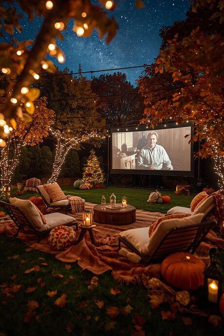 outdoor cozy movie setup