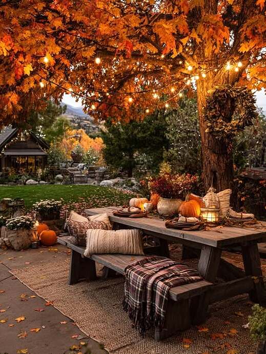 fall picnic twinkle lights