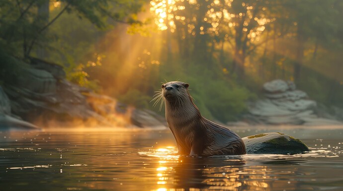rickthrivingnow_appalachian_river_otter_at_sunrise_in_the_style_0adf20fd-d70f-4c5b-a120-b0972741f4a8