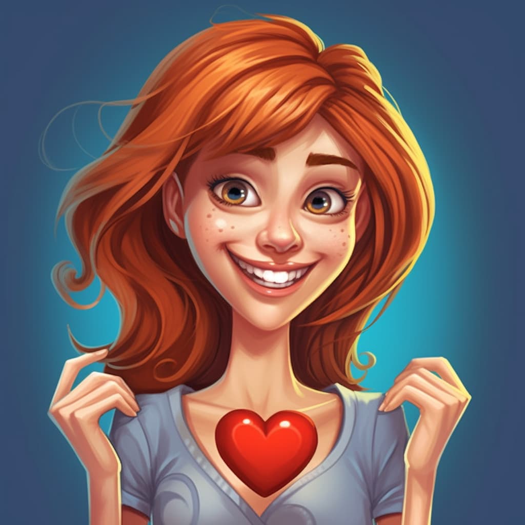 red head smile with big heart